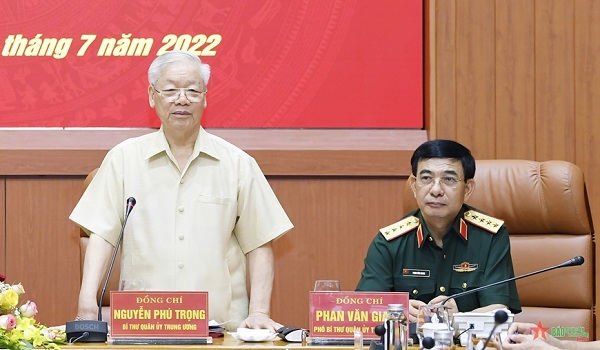 Tổng Bí thư Nguyễn Phú Trọng phát biểu chỉ đạo Hội nghị lần thứ tư, Quân ủy Trung ương nhiệm kỳ 2020-2025. Ảnh: TUẤN HUY